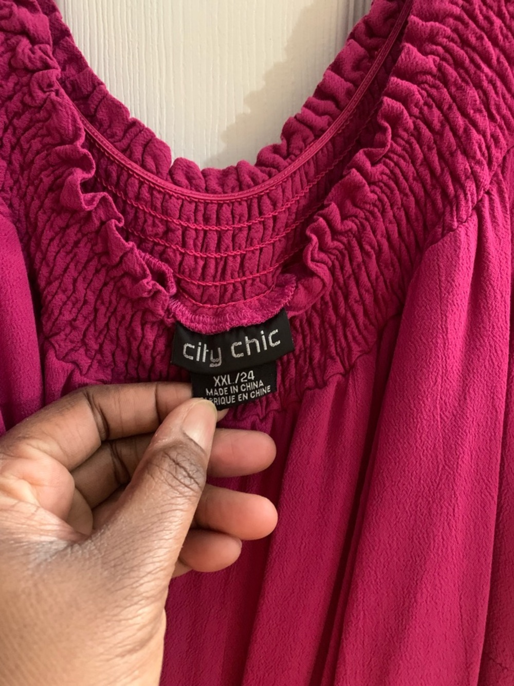 City Chic Ruffled off the shoulder dress in Deep Magenta size 24.